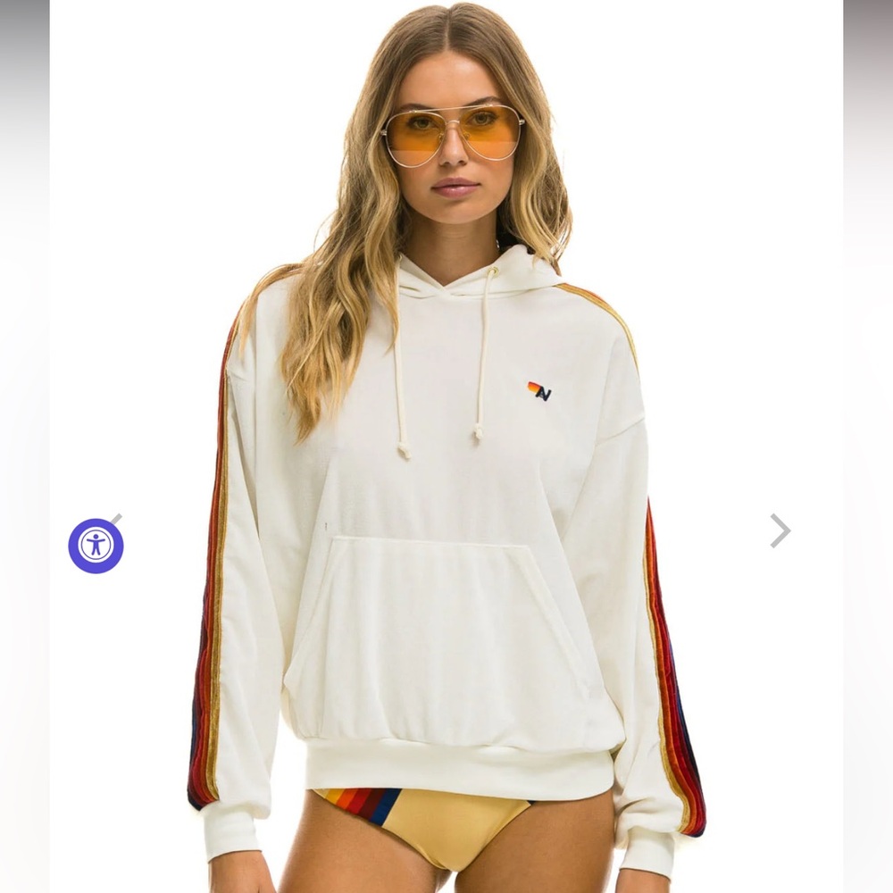 AVIATOR NATION CLASSIC VELVET RELAXED PULLOVER HOODIE - WHITE